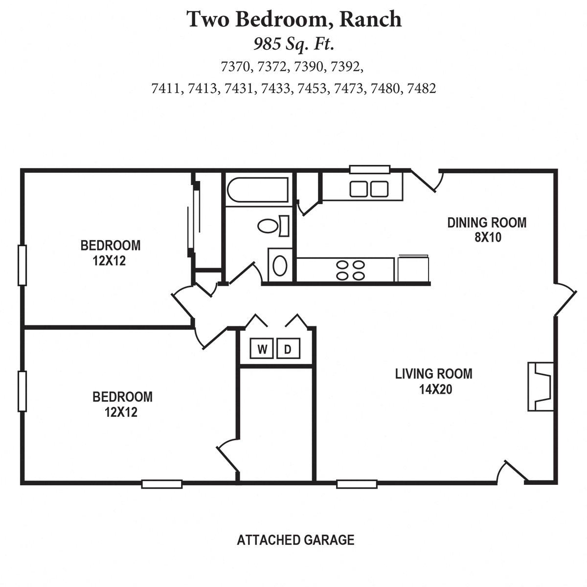 2b Ranch 985SqFt Floor Plan at The Villas at Kingswood, West Chester, 45069