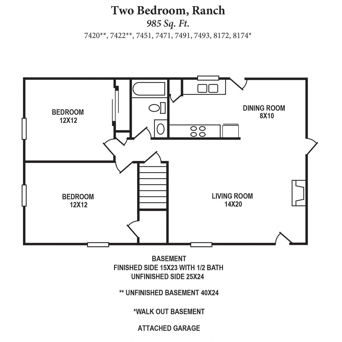 2b Ranch 985SqFt Floor Plan at The Villas at Kingswood, West Chester, Ohio