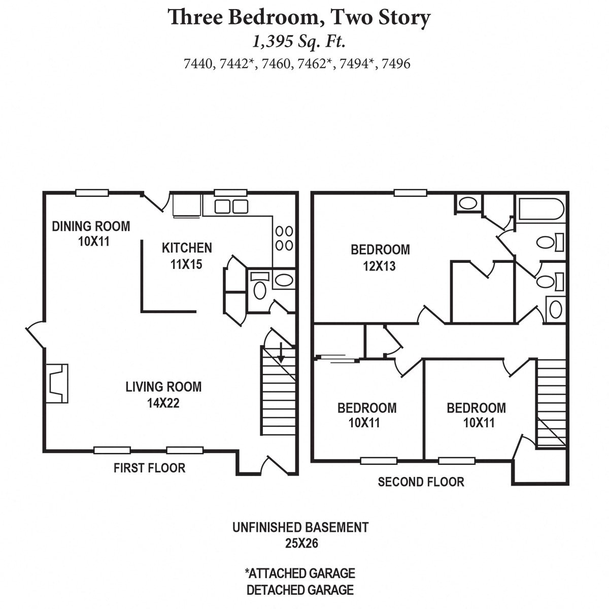 3b 2Story 1395SqFt Floor Plan at The Villas at Kingswood, West Chester, Ohio