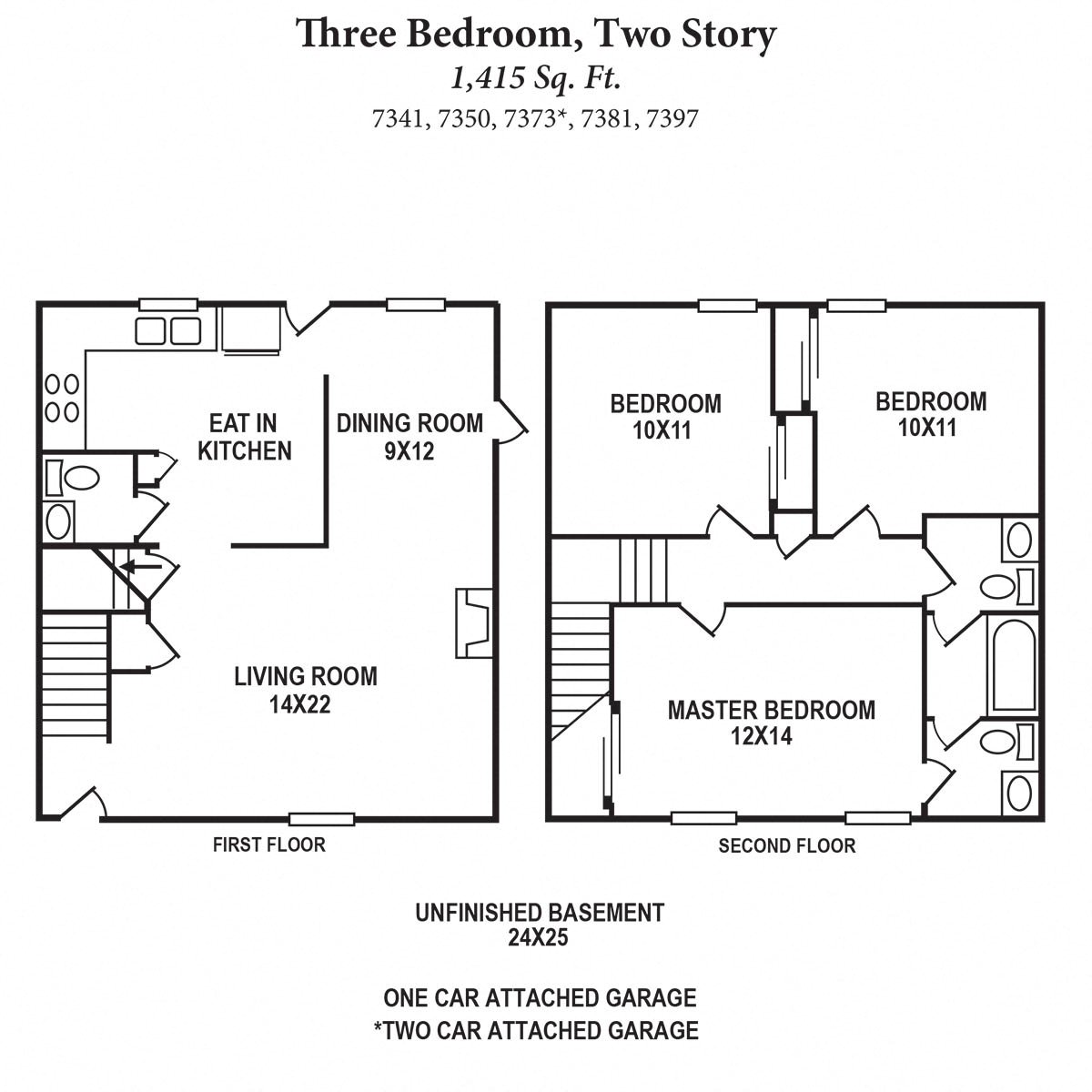 3b 2Story 1415SqFt Floor Plan at The Villas at Kingswood, West Chester