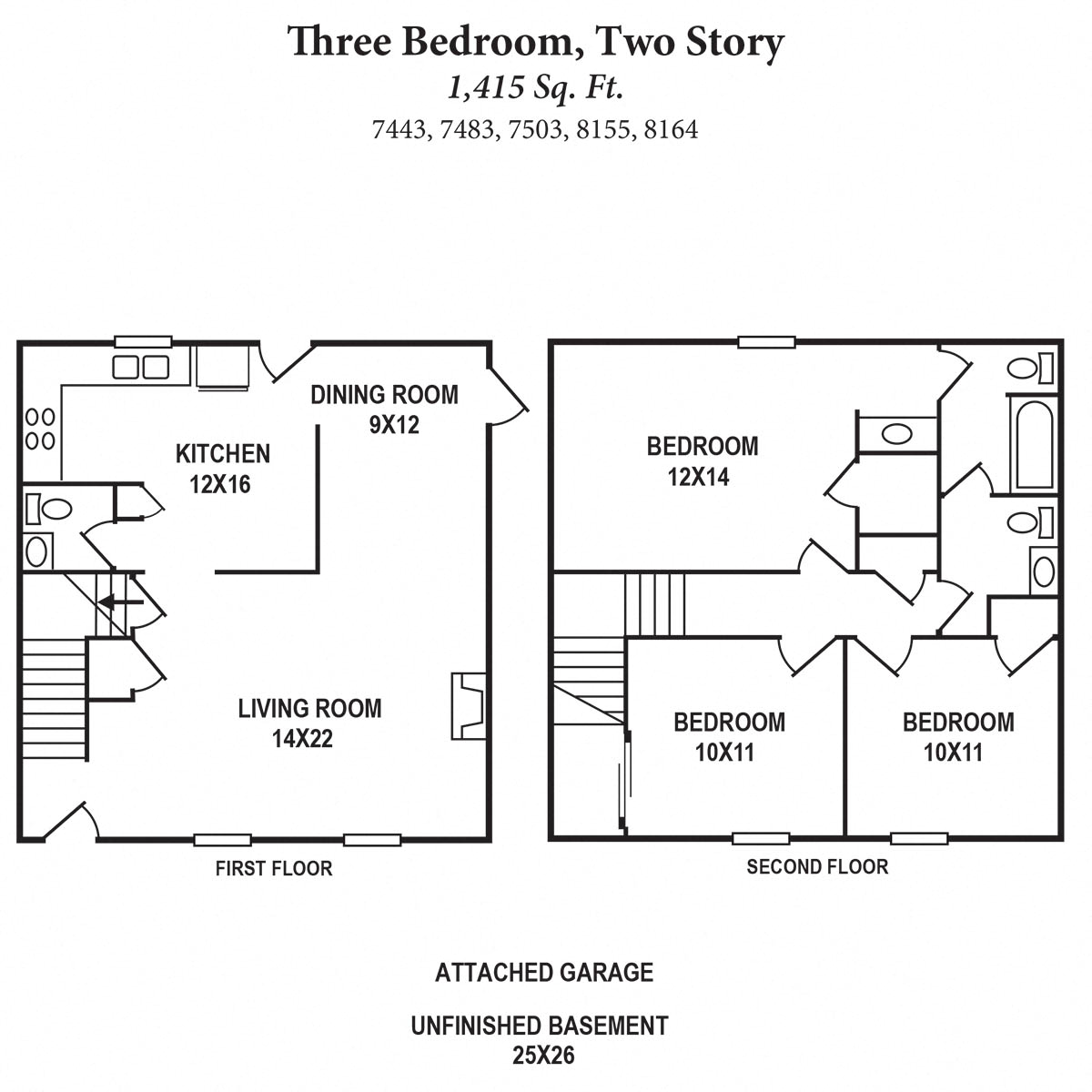 3b 2Story 1415SqFt Floor Plan at The Villas at Kingswood, Ohio