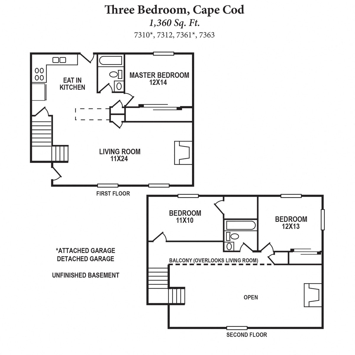 3b CAPE COD 1360SqFt Floor Plan at The Villas at Kingswood, West Chester, OH