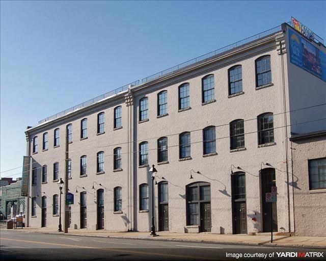 a large brick building on the side of a street