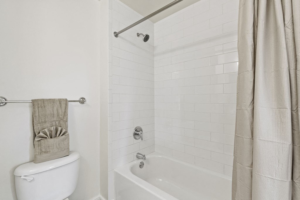 a bathroom with a shower and a toilet and a tub