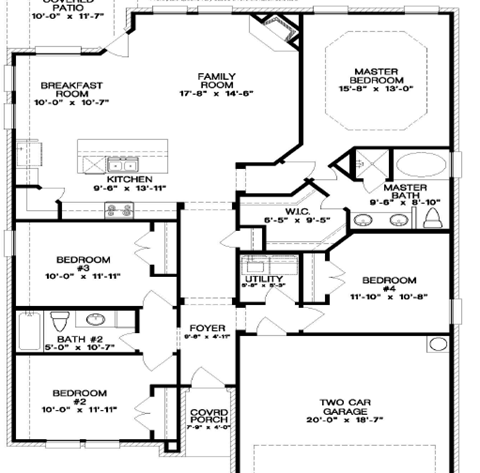 A black and white floor plan of a house with labeled rooms.
