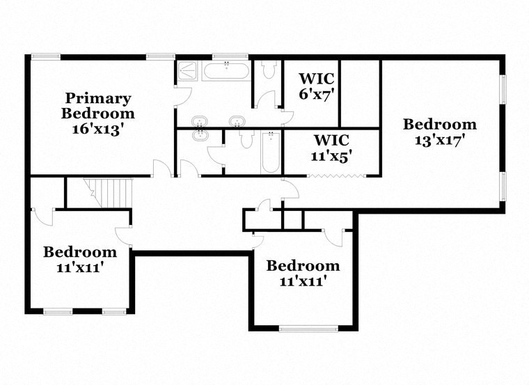 a floor plan of a house with an open floor plan with bedrooms and a bathroom
