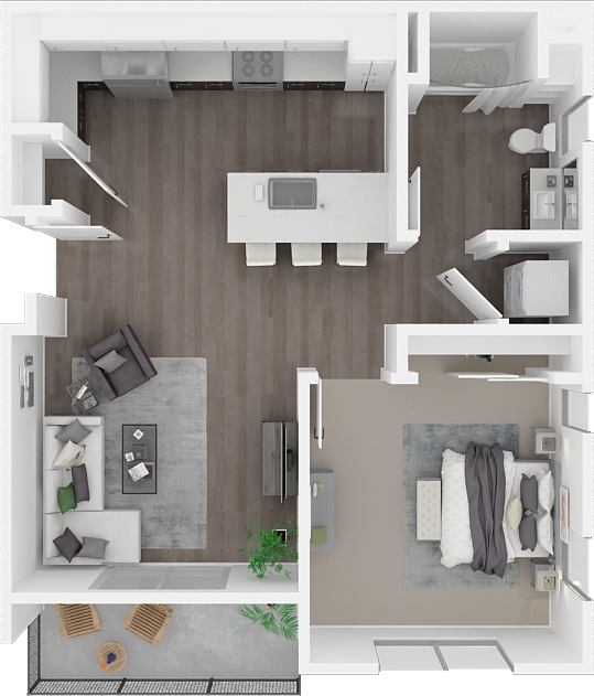 One Bedroom One Bath A1 720 Square foot floor plan