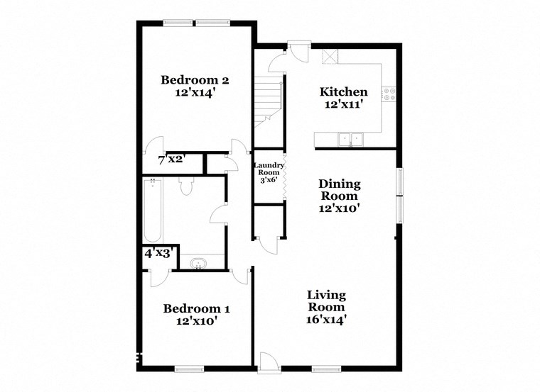 a floor plan of a home with a small kitchen and a living room
