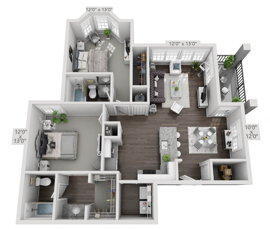 two bedroom two bath floorplan 2C