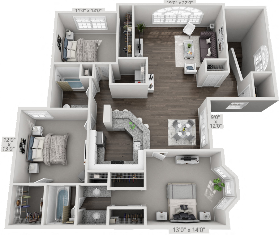 3 bedroom upstairs floorplan