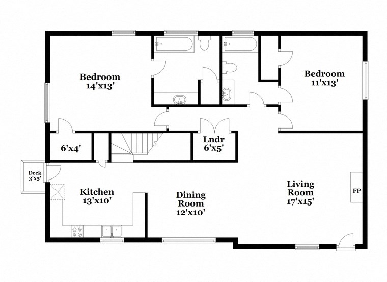 a floor plan of a home with a small kitchen and a living room