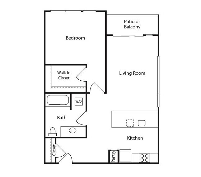 1 Bedroom A, 1 br, 1 ba, 741-744 sq. ft.