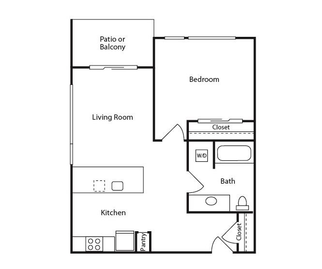 1 Bedroom B, 1 br, 1 ba, 605-676 sq. ft.
