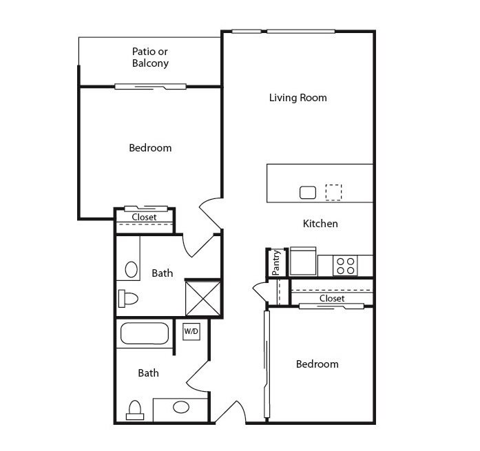 2 Bedroom C, 2 br, 2 ba, 893-899 sq. ft.