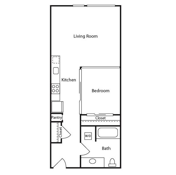 Open 1 Bedroom A, 1 br, 1 ba, 585-592 sq. ft.
