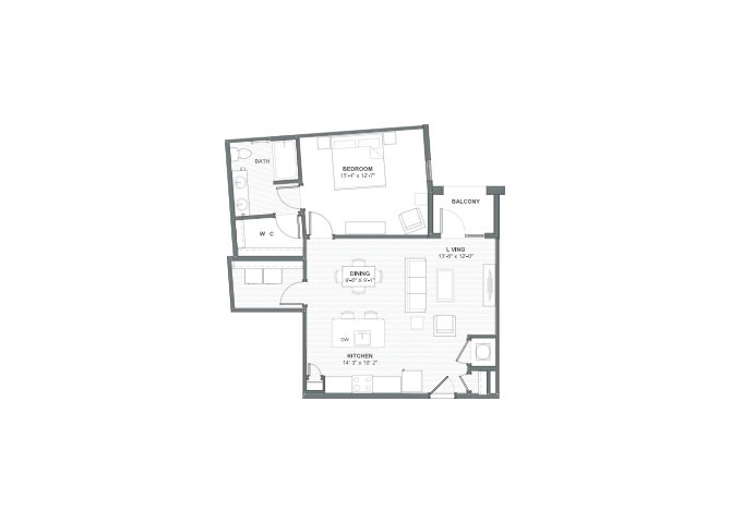 1 bed 1 bath 887 square feet floor plan Bayside