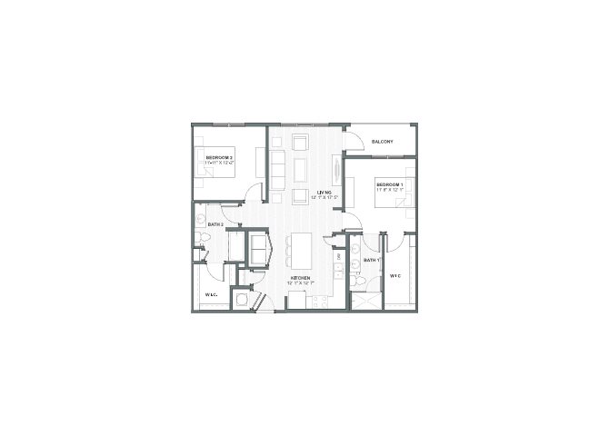 2 bed 2 bath 1088 square feet floor plan Ben sawyer 2
