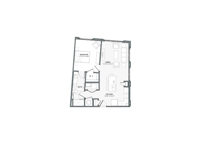 1 bed 1 bath 765 square feet floor plan Brooklyn floorplan