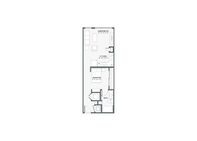 1 bed 1 bath 572 square feet floor plan CAPA A