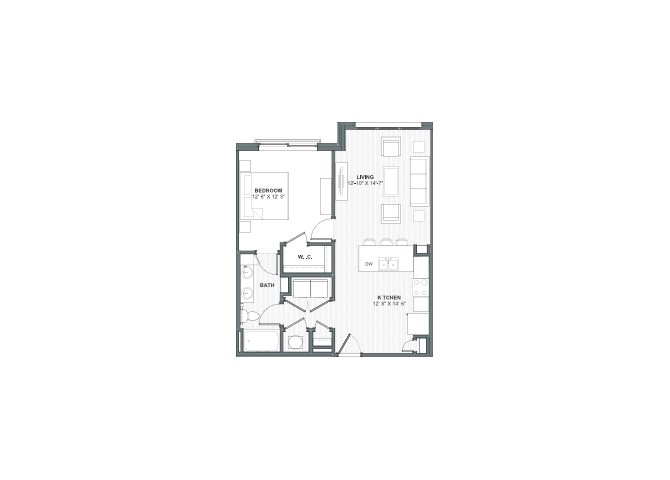 1 bed 1 bath 742-782 square feet floor plan Chesapeake A