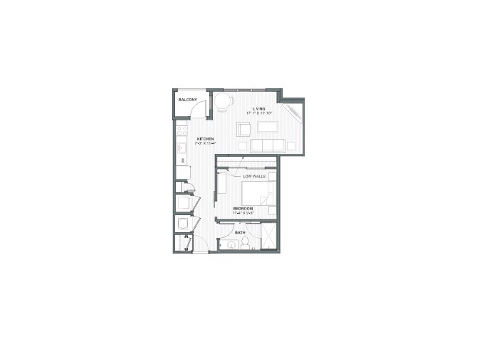 1 bed 1 bath 638 square feet floor plan Easley A