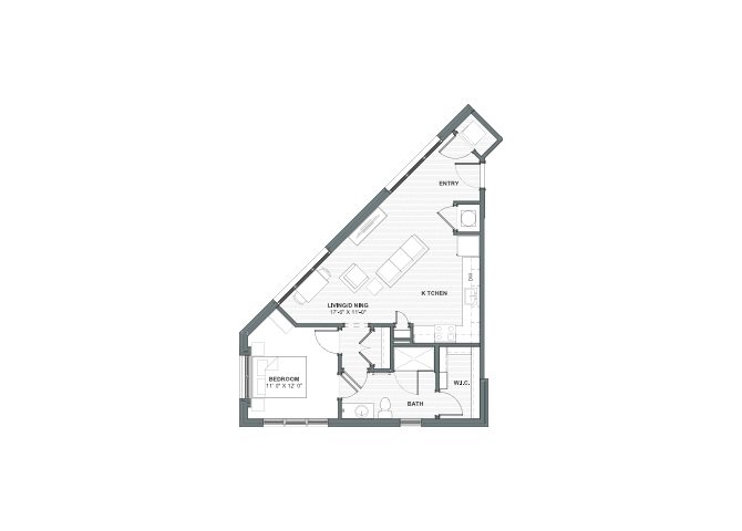 1 bed 1 bath 748 square feet floor plan Gateway