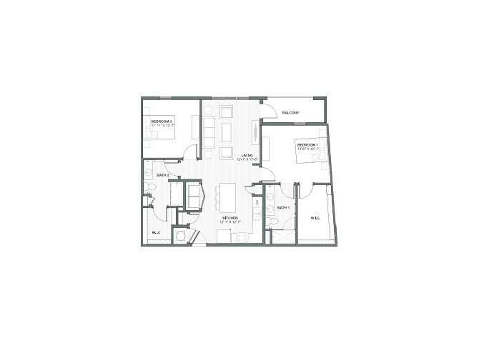 2 bed 2 bath 1159 square feet floor plan Golden Gate