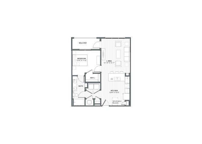 1 bed 1 bath 747-754 square feet floor plan Lyndon A
