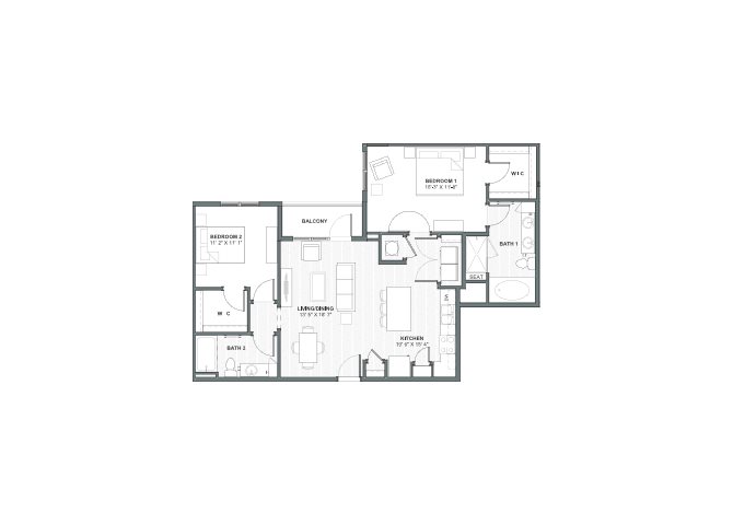 2 bed 2 bath 1181-1222 square feet floor plan Royal gorge