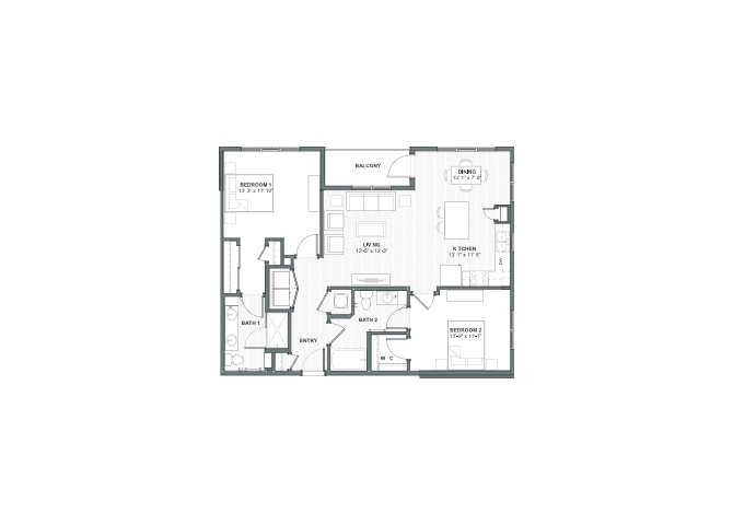 2 bed 2 bath 1177 square feet floor plan Seven mile