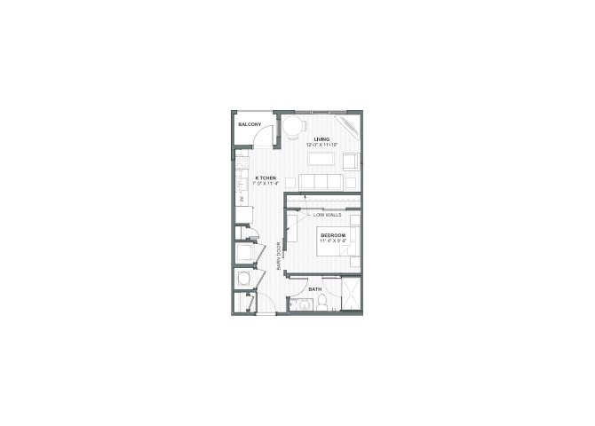 1 bed 1 bath 583 square feet floor plan Tobin
