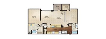 2 Bed 2 Bath Claiborne Floor Plan | Sq. Ft.: 1,155 at The Farms Apartments, Ohio, 43221