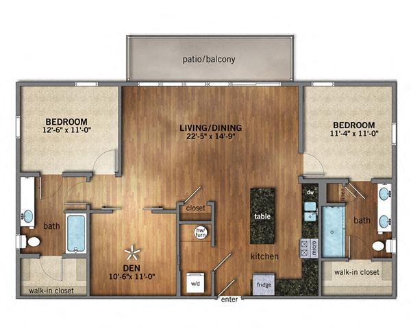 2 bed 2 bath Depot Floor Plan | 1,303 Sq. Ft. at Hayden Lofts Apartments, Ohio, 43016