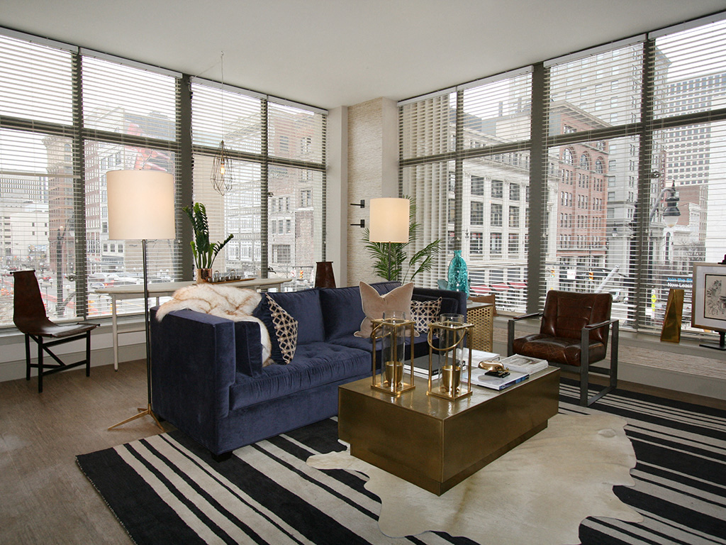 Living room and windows at The Citizens Apartments