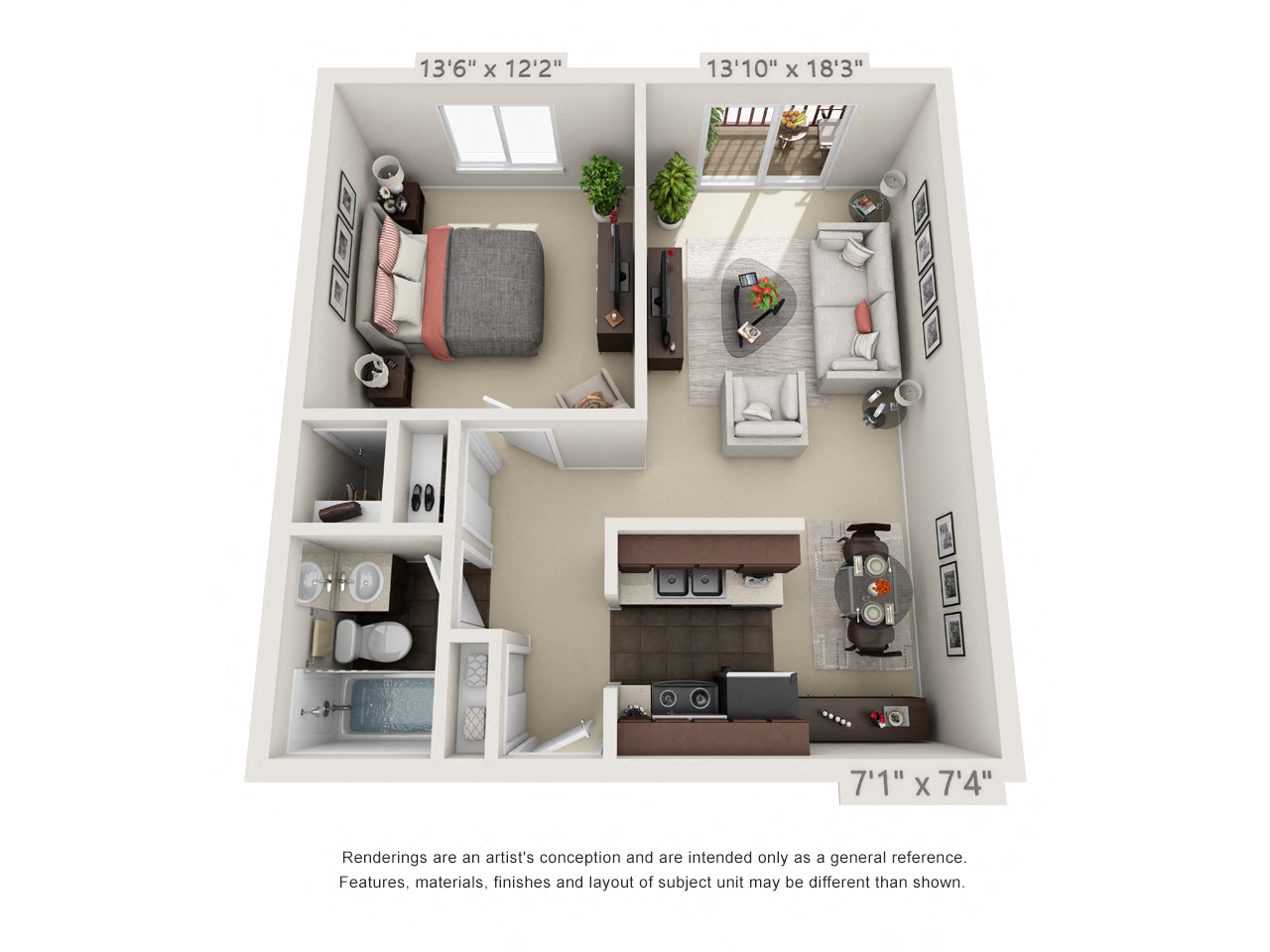 1 Bedroom Floor Plan at Grandview Terrace Apartments, Mound, MN, 55404