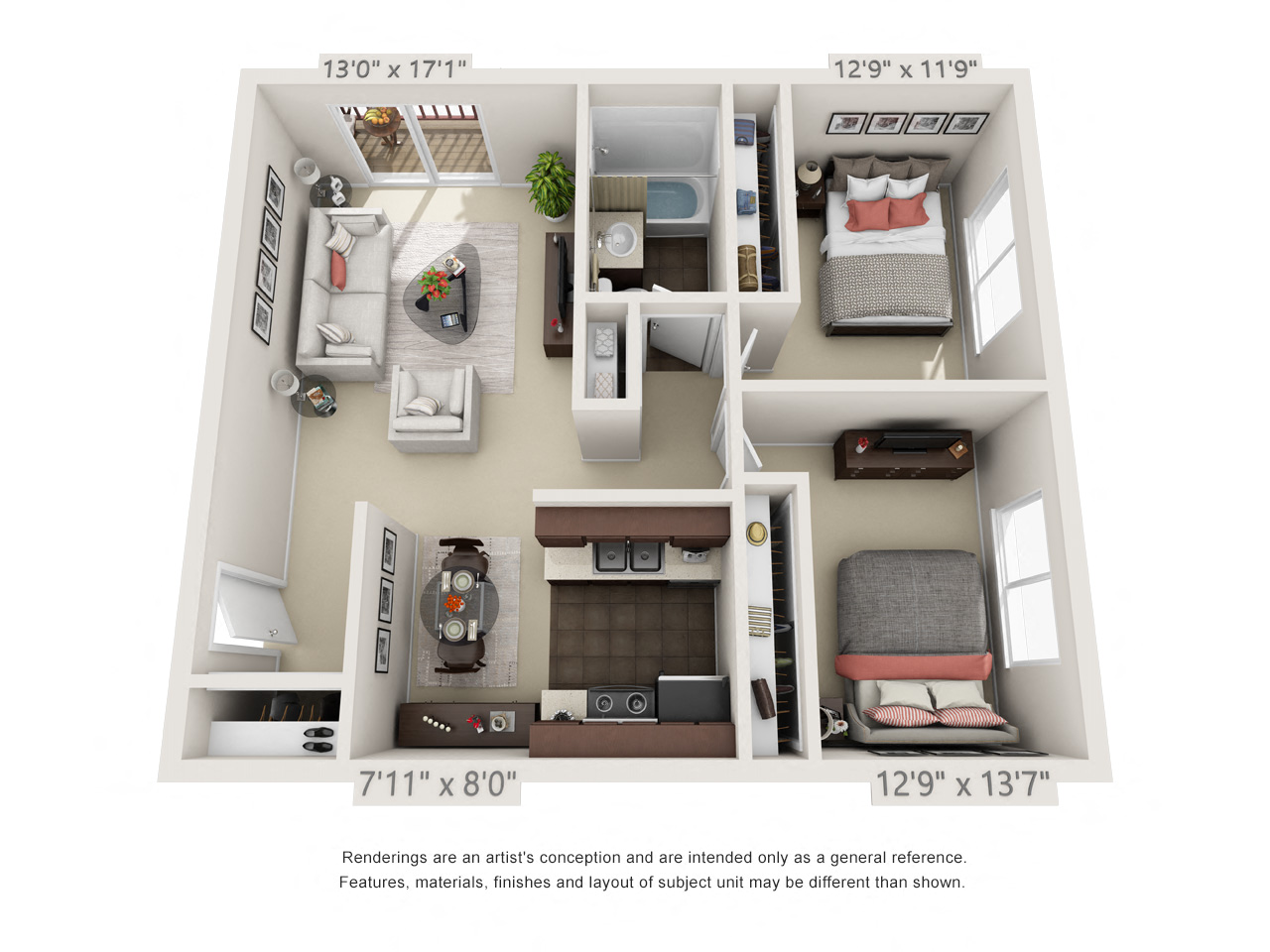 2 Bedroom Floor Plan at Grandview Terrace Apartments, Mound, MN