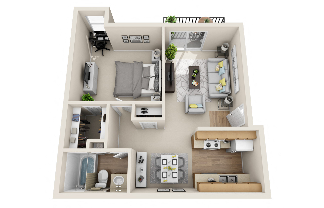 Arbor Creek 1 Bedroom 1 Bath floor Plan A3N