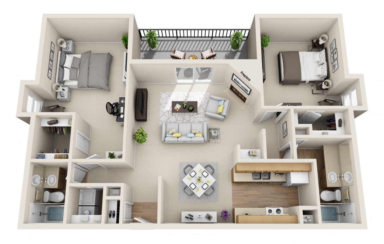 Arbor Creek Apartments Floor Plan B6N 2 Bed 2 Bath 1128 sq ft