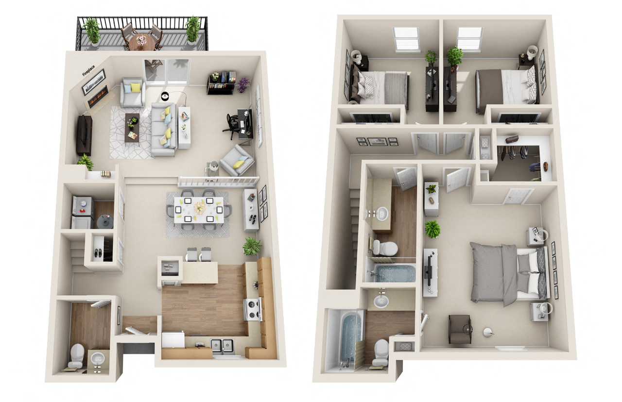 Arbor Creek Apartments Floor Plan C4N 3 Bed 3 Bath 1480 sq ft