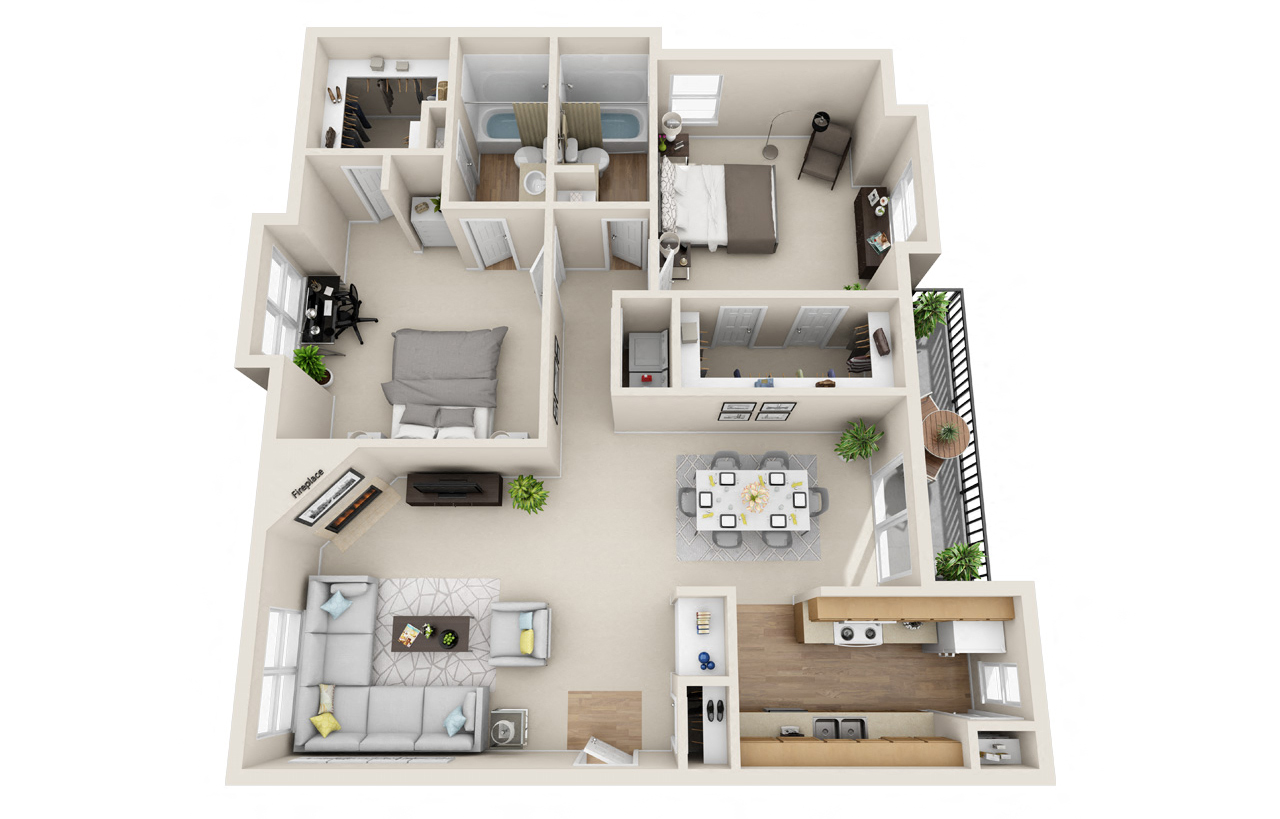 Arbor Creek Apartments Floor Plans 2 Bed 2 Bath B7N 1195 sq ft
