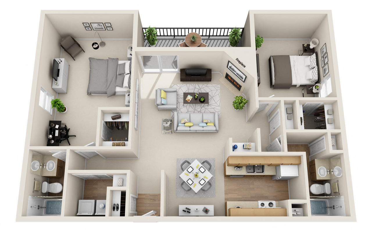 Arbor Creek Apartments floor plan B5N 2 Bed 2 Bath 1105 sq ft