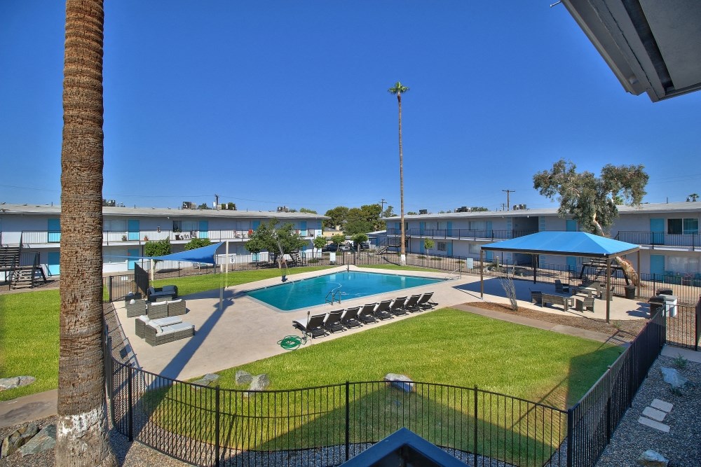 a view of the pool at our apartments in palm springs