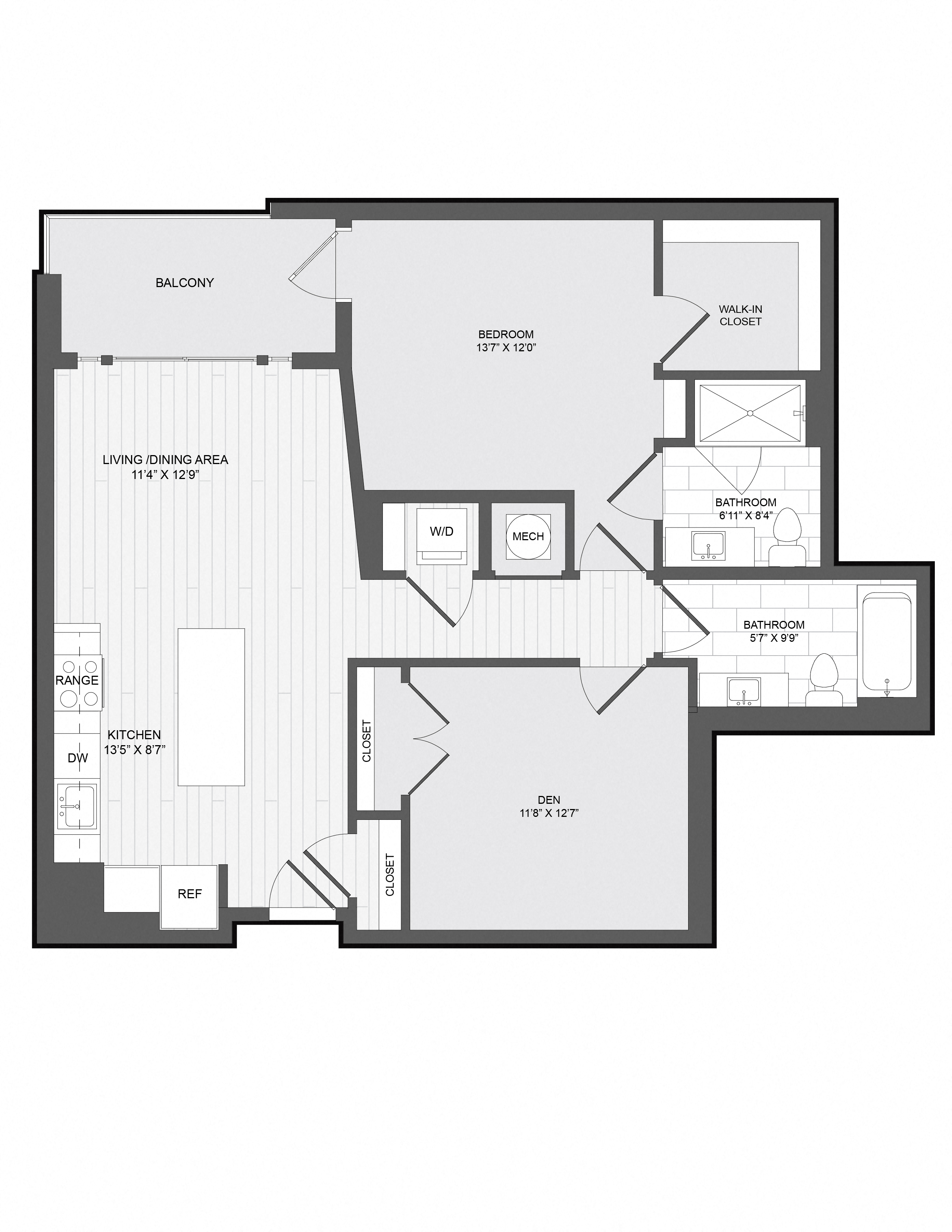 1 Bed/2 Bath Den-1.5C