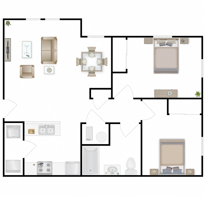 A floor plan of a 2 bedroom home with virtual staging at Gallatin Trails.