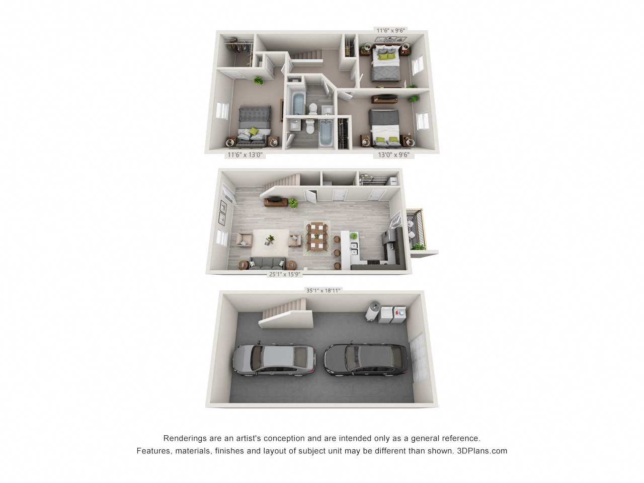 3 Bedroom, 2.5BA Townhome with Drive Under Garage