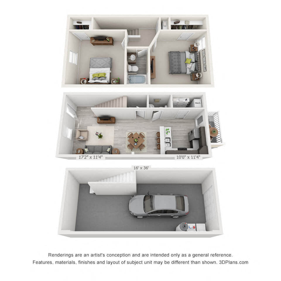 2 Bedroom, 1.5BA Townhome with Garage