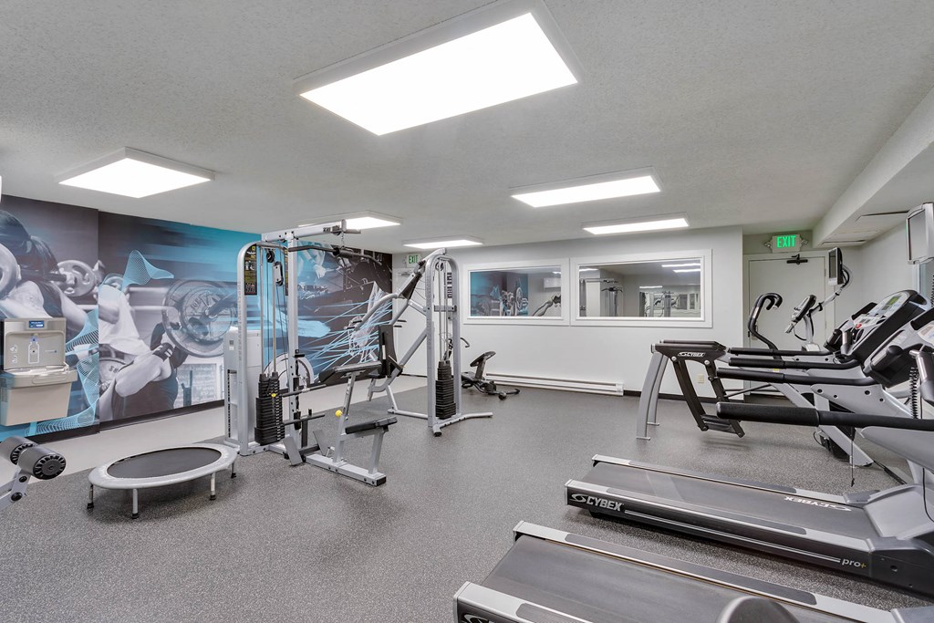 the gym at the landing at pullman apartments in pullman