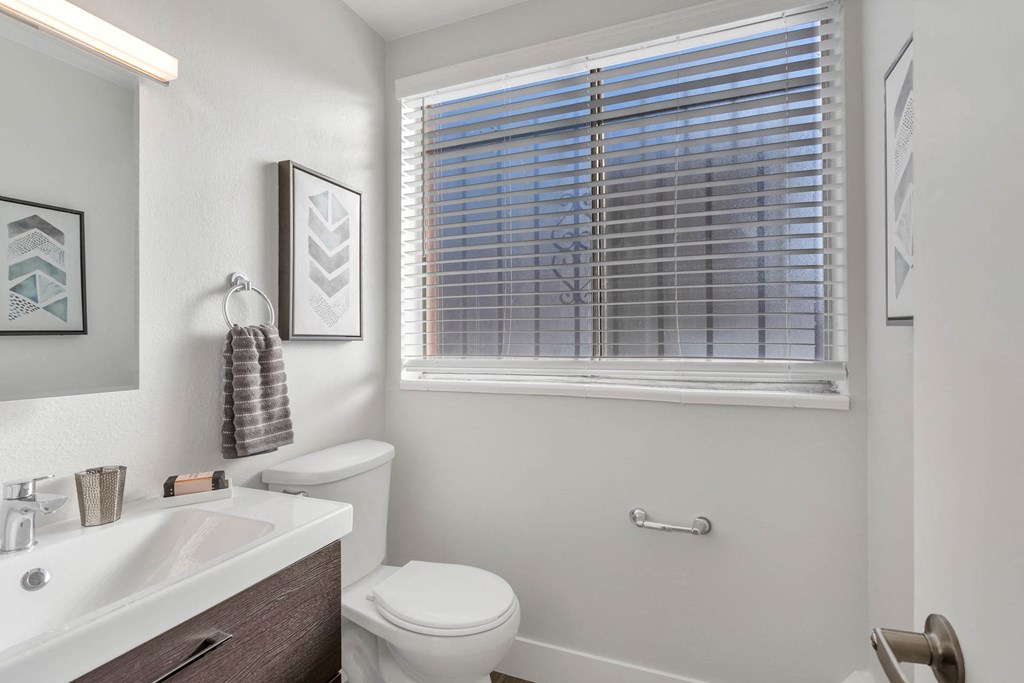 a bathroom with a toilet sink and a window