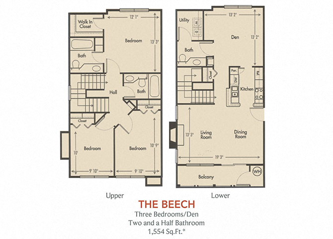Beech Floorplan 3 Bedroom 2.5 Bath at Arbors Harbor Town, Tennessee