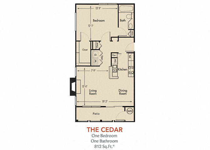 Cedar Floorplan 1 Bedroom 1 Bath at Arbors Harbor Town, Memphis, TN, 38103